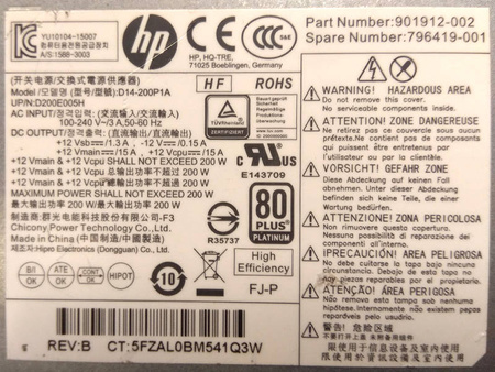 Zasilacz HP D14-200P1A 200W (901912-002) HP 400 600 800 G2 SFF