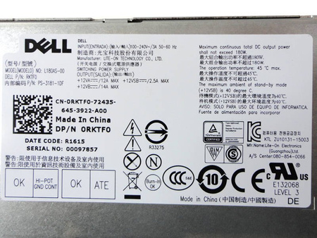Zasilacz Dell L180AS-00 180W (0RKTF0) Dell Optiplex 3040/5040/7040 SFF
