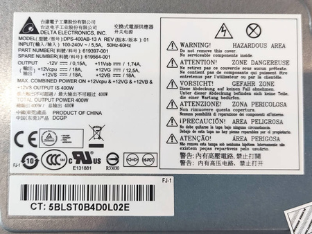 Zasilacz HP DELTA ELECTRONICS DPS-400AB-13 A 400W (np. 619397-001) HP Z210 Z220 CMT Workstation