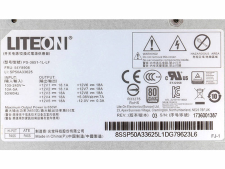 Zasilacz Lenovo LITEON PS-3651-1L-LF 650W (54Y8908) Lenovo ThinkStation P500 P510 P700 P710