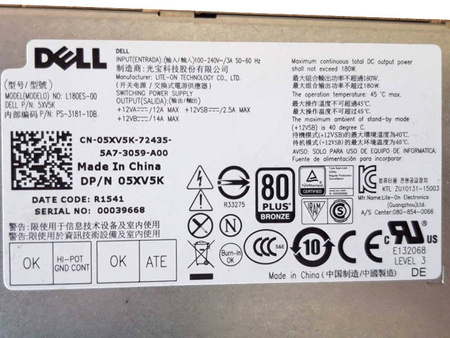 Zasilacz Dell L180ES-00 180W (05XV5K) Dell Optiplex 3040/5040/7040 SFF