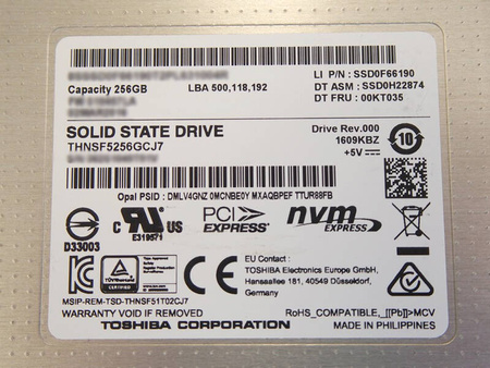 Dysk SSD 2.5" SATA EXPRESS TOSHIBA 256GB THNSF5256GCJ7 PCIe NVMe MLC, 1 ROK GWARANCJI