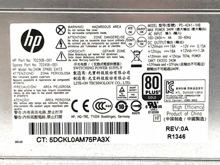 Zasilacz HP PS-4241-1HB 240W (702308-001) HP 400 600 800 G1 SFF