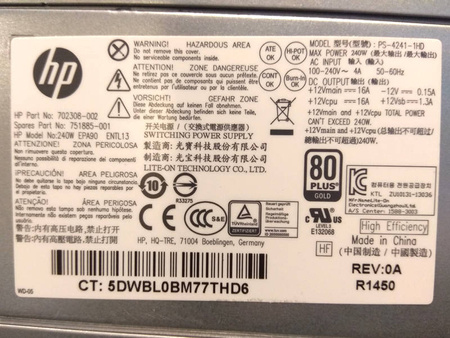 Zasilacz HP PS-4241-1HD 240W (np. 702308-002) HP 400 600 800 G1 SFF