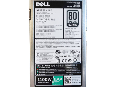 Zasilacz DELL D1100E-SO 1100W (0W12Y2) Dell PowerEdge R530 R540 R630 R640 R730 R730xd R740 R740xd R830 R840 R930 R940 / Precision Rack 7910 7920