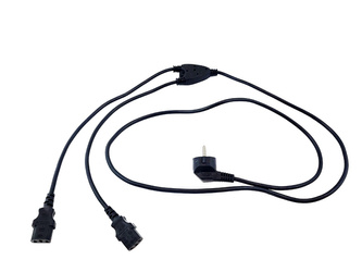 Pakiet 50 szt. Kabel zasilający komputerowy podwójny / rozgałęźnik (2x C13), 10A, 2m, NOWY